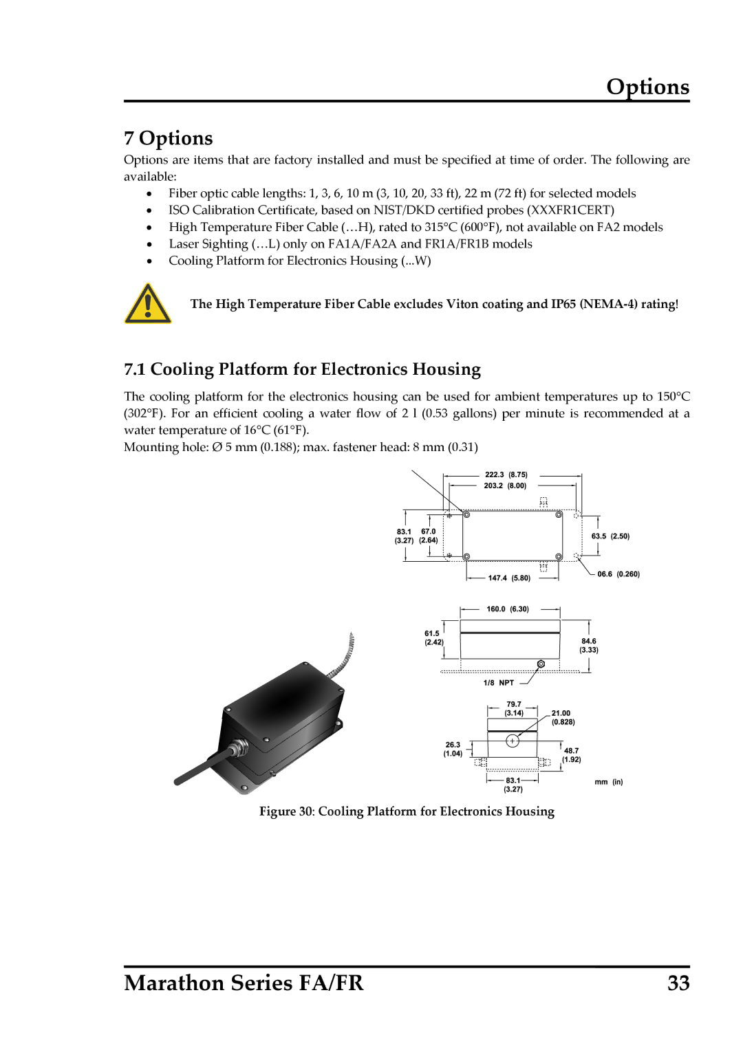 RayTek FA, FR operating instructions Options, Cooling Platform for Electronics Housing 