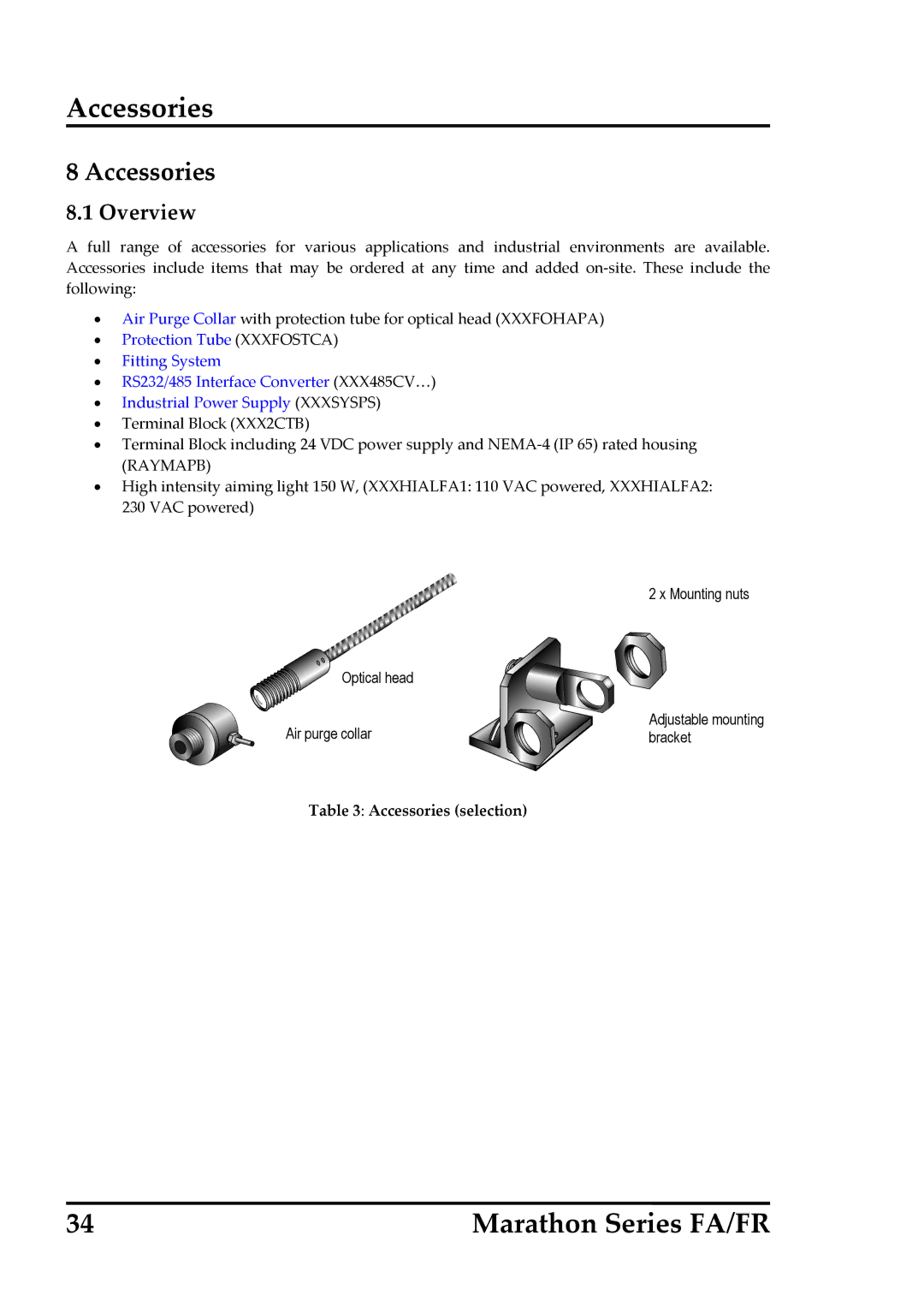 RayTek FR, FA operating instructions Overview, Accessories selection 