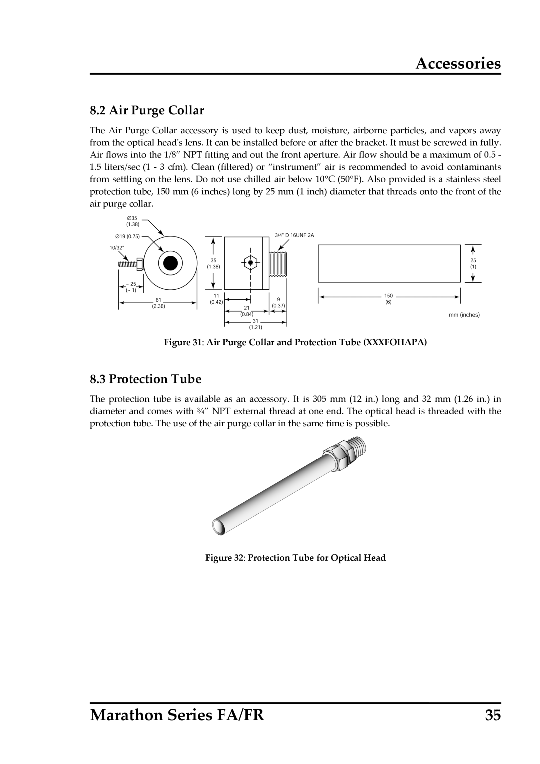 RayTek FA, FR operating instructions Air Purge Collar, Protection Tube 