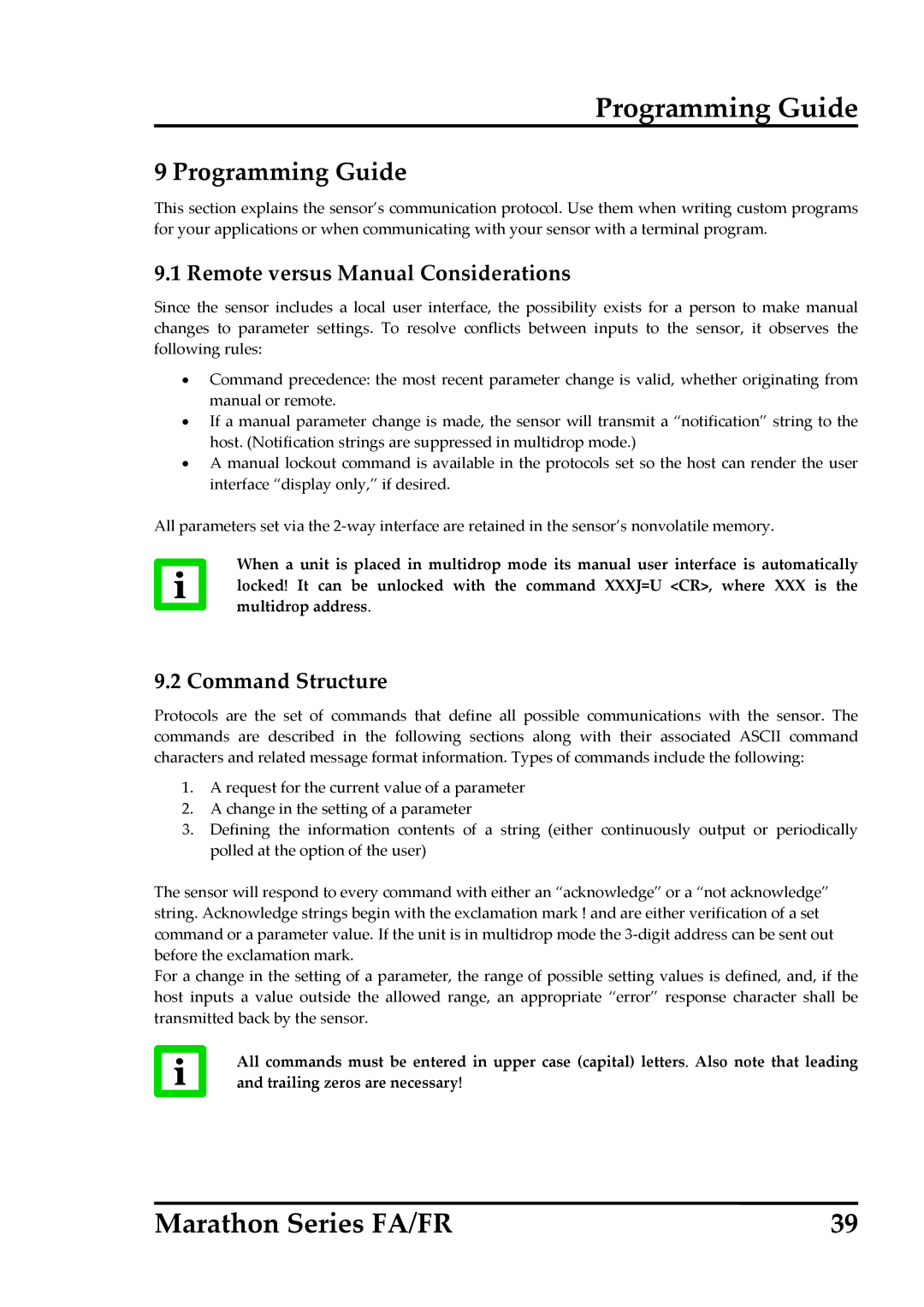 RayTek FA, FR operating instructions Programming Guide, Remote versus Manual Considerations, Command Structure 