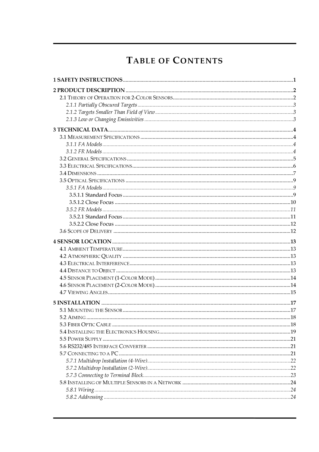 RayTek FA, FR operating instructions Table of Contents 