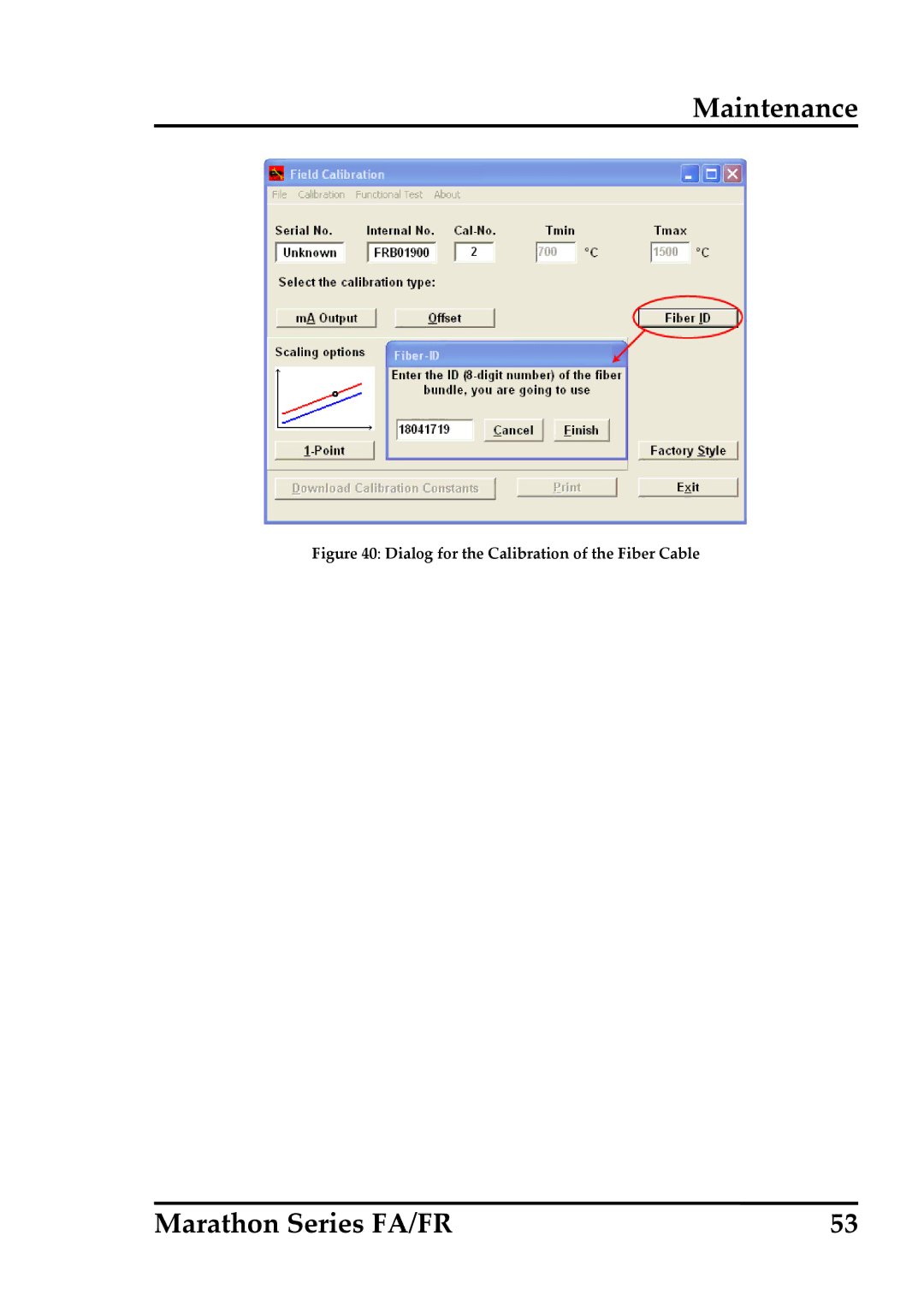 RayTek FA, FR operating instructions Dialog for the Calibration of the Fiber Cable 