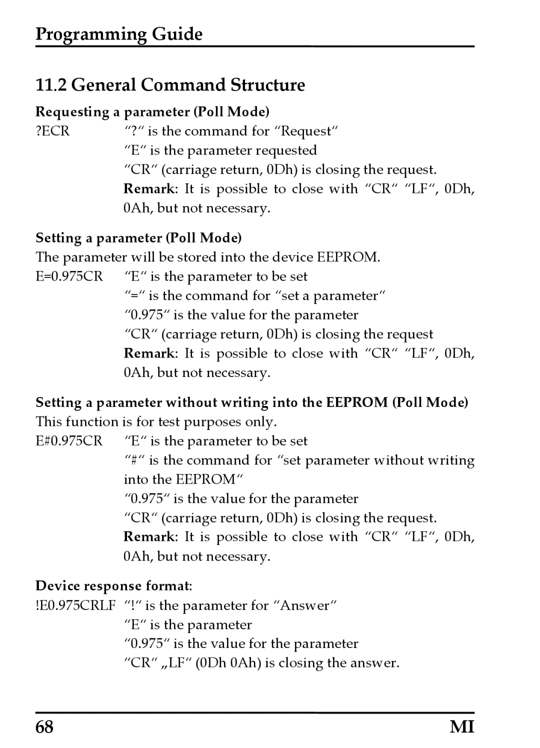 RayTek MI Miniature Infrared Sensor Programming Guide General Command Structure, Requesting a parameter Poll Mode 