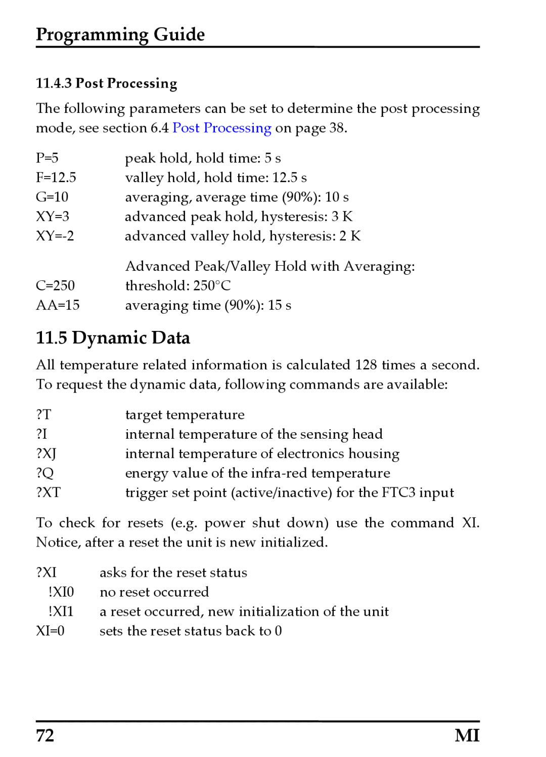 RayTek MI Miniature Infrared Sensor operating instructions Dynamic Data, Post Processing 