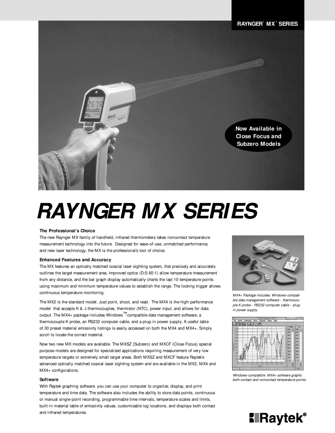 RayTek MX Series manual The Professional’s Choice, Enhanced Features and Accuracy, Software, Raynger Mx Series 