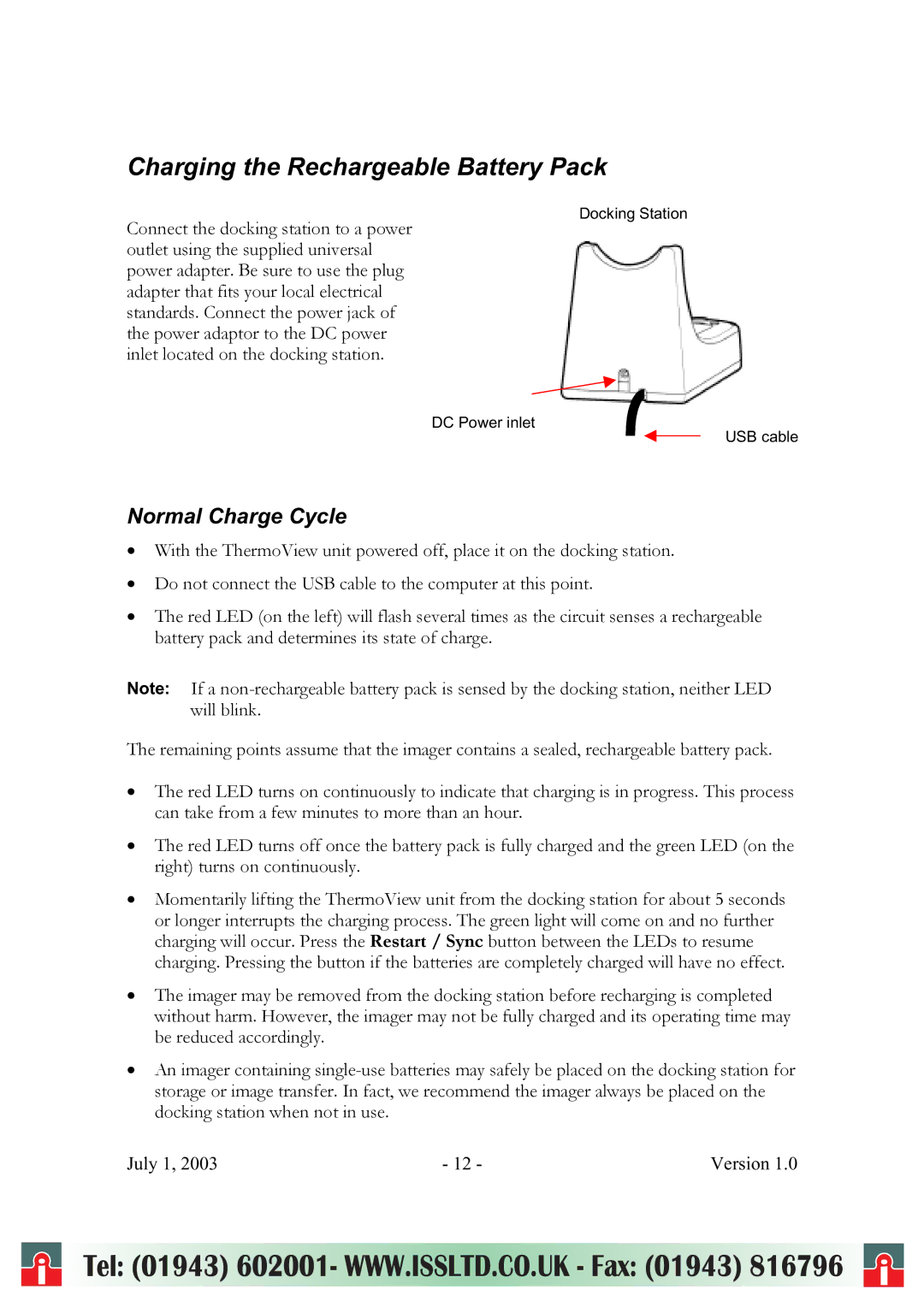 RayTek ThermoView Ti30 user manual Charging the Rechargeable Battery Pack, Normal Charge Cycle 