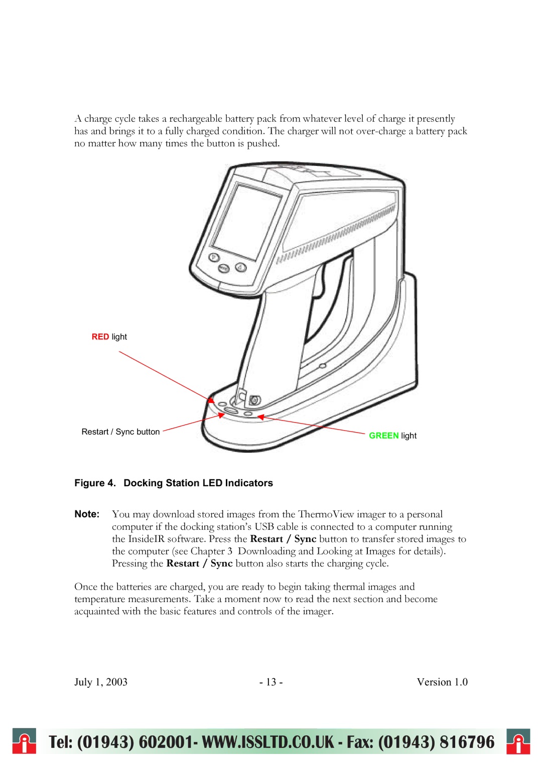 RayTek ThermoView Ti30 user manual Docking Station LED Indicators 