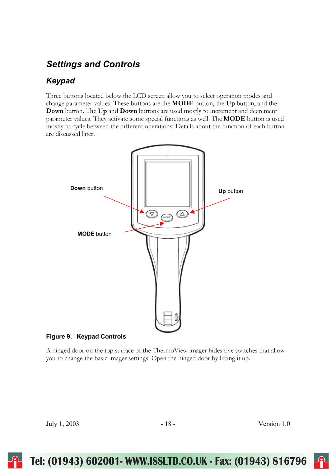 RayTek ThermoView Ti30 user manual Settings and Controls, Keypad 