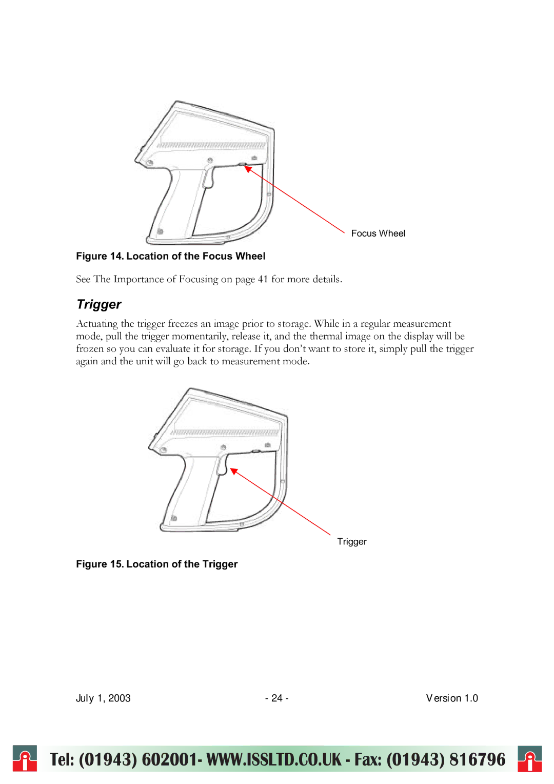 RayTek ThermoView Ti30 user manual Trigger, Location of the Focus Wheel 