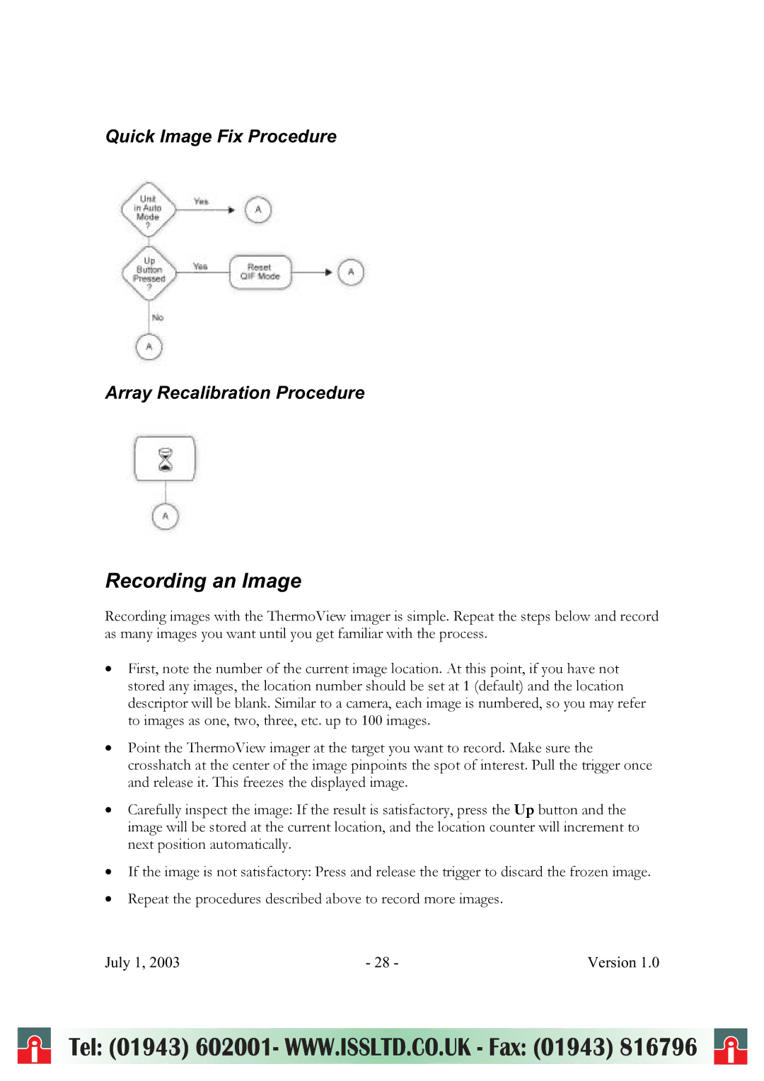 RayTek ThermoView Ti30 user manual Recording an Image, Quick Image Fix Procedure Array Recalibration Procedure 