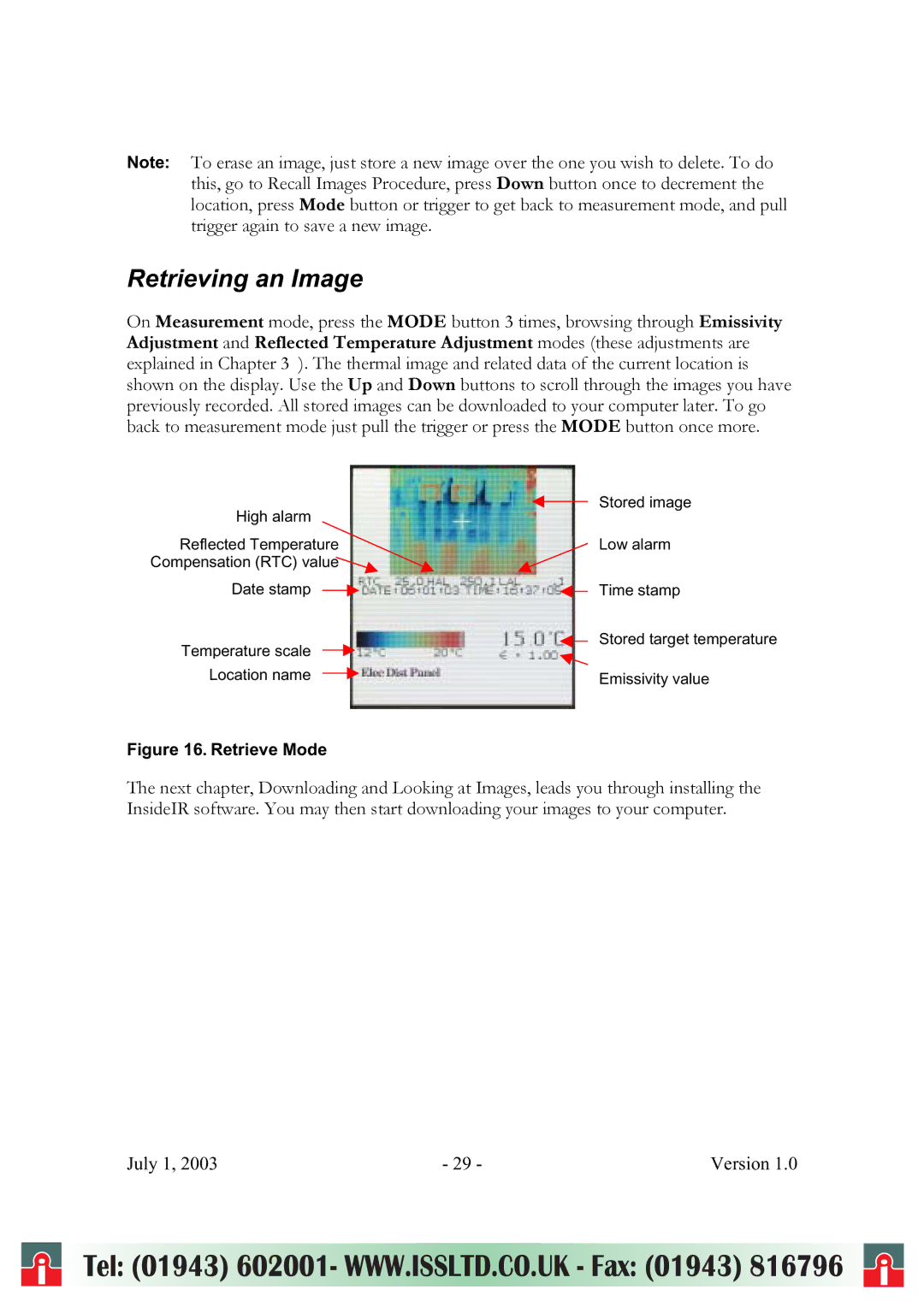 RayTek ThermoView Ti30 user manual Retrieving an Image, Retrieve Mode 