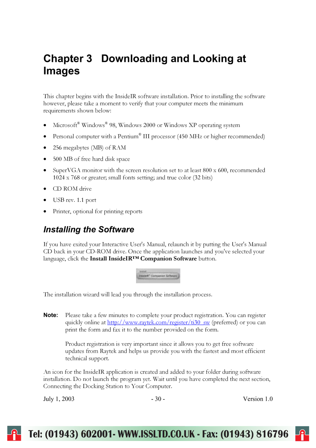 RayTek ThermoView Ti30 user manual Downloading and Looking at Images, Installing the Software 