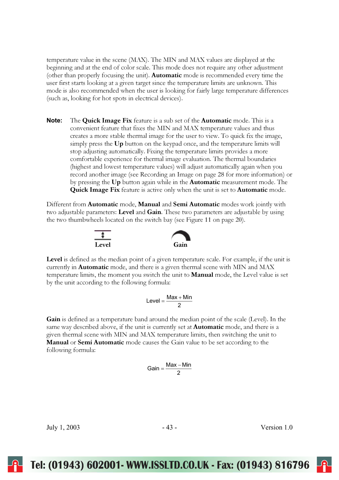 RayTek ThermoView Ti30 user manual LevelGain 