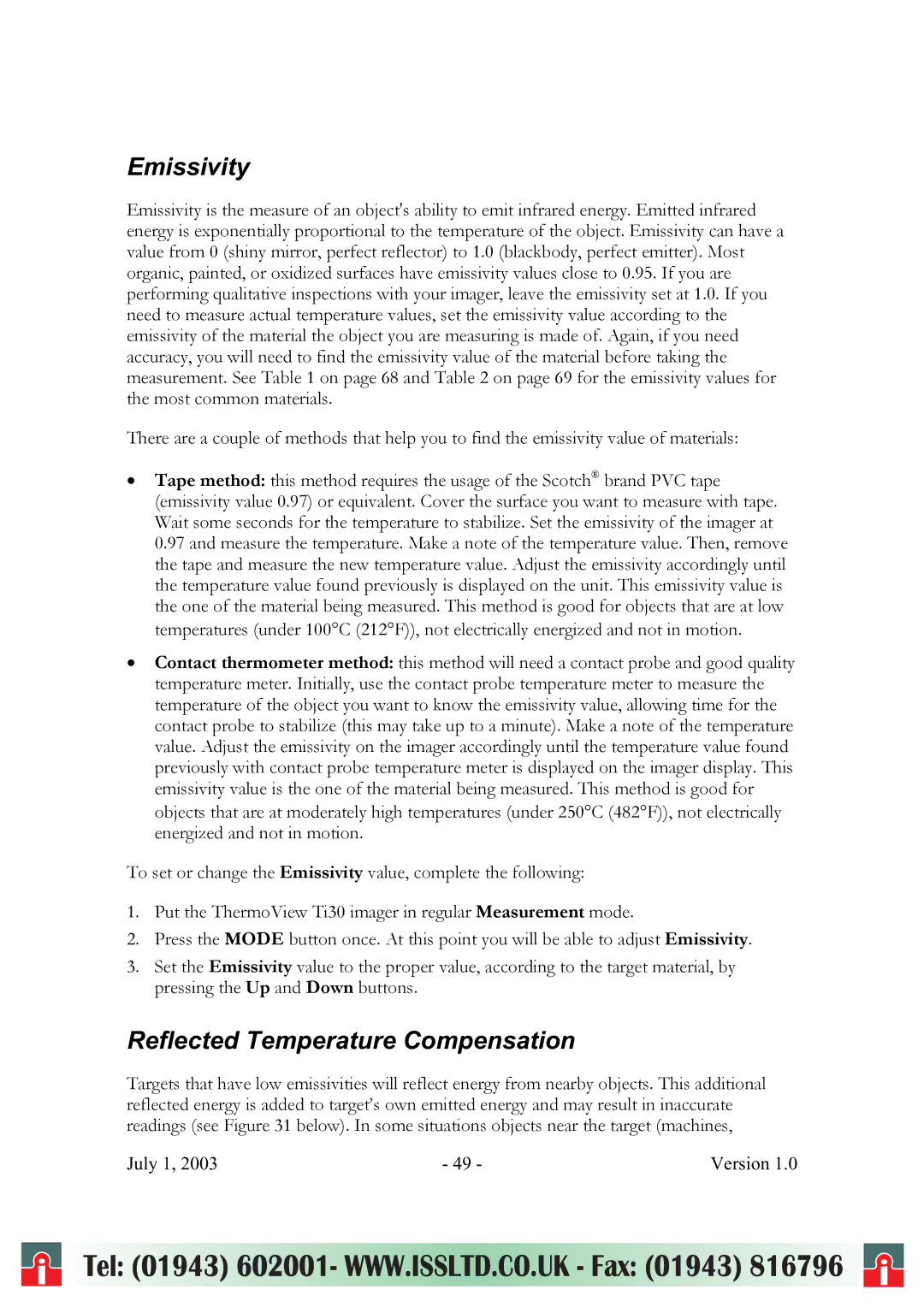 RayTek ThermoView Ti30 user manual Emissivity, Reflected Temperature Compensation 