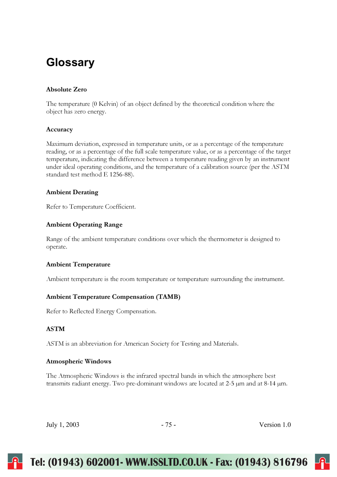 RayTek ThermoView Ti30 user manual Glossary 