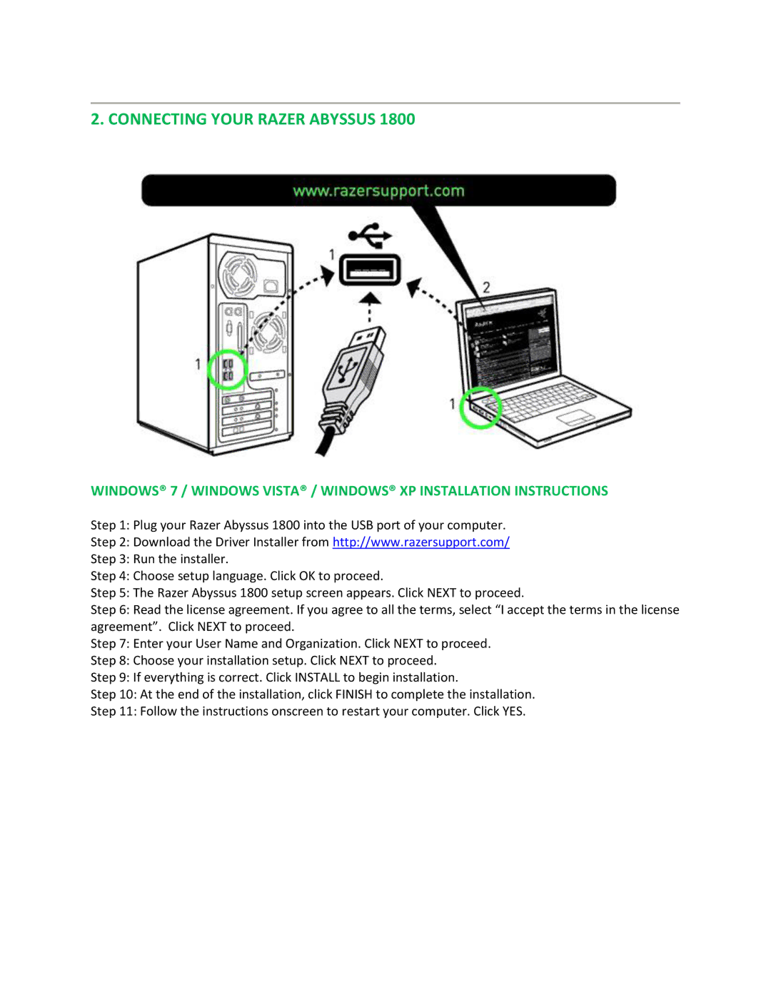 Razer 1800 manual Connecting Your Razer Abyssus 