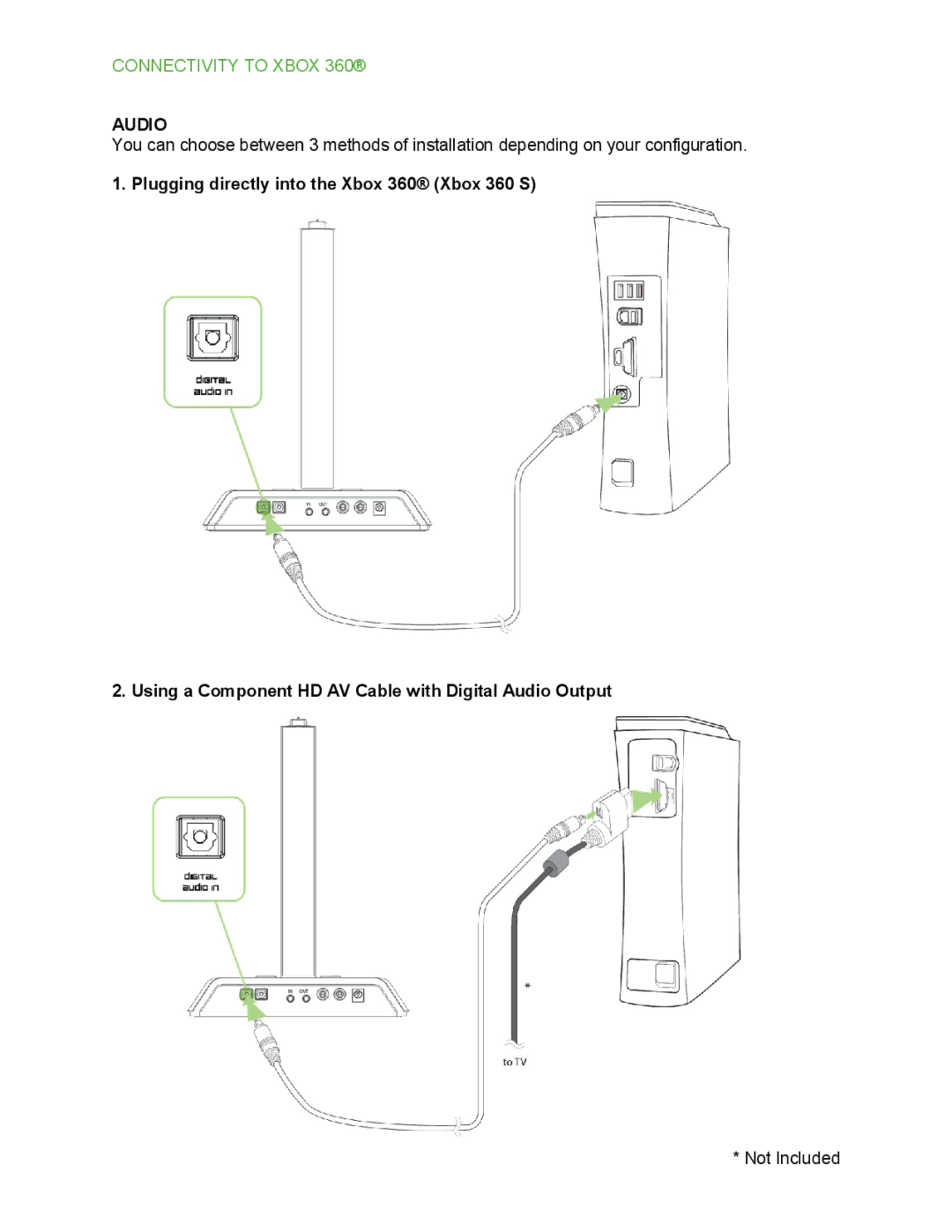 Razer 5.1 technical specifications Connectivity to Xbox, Audio 