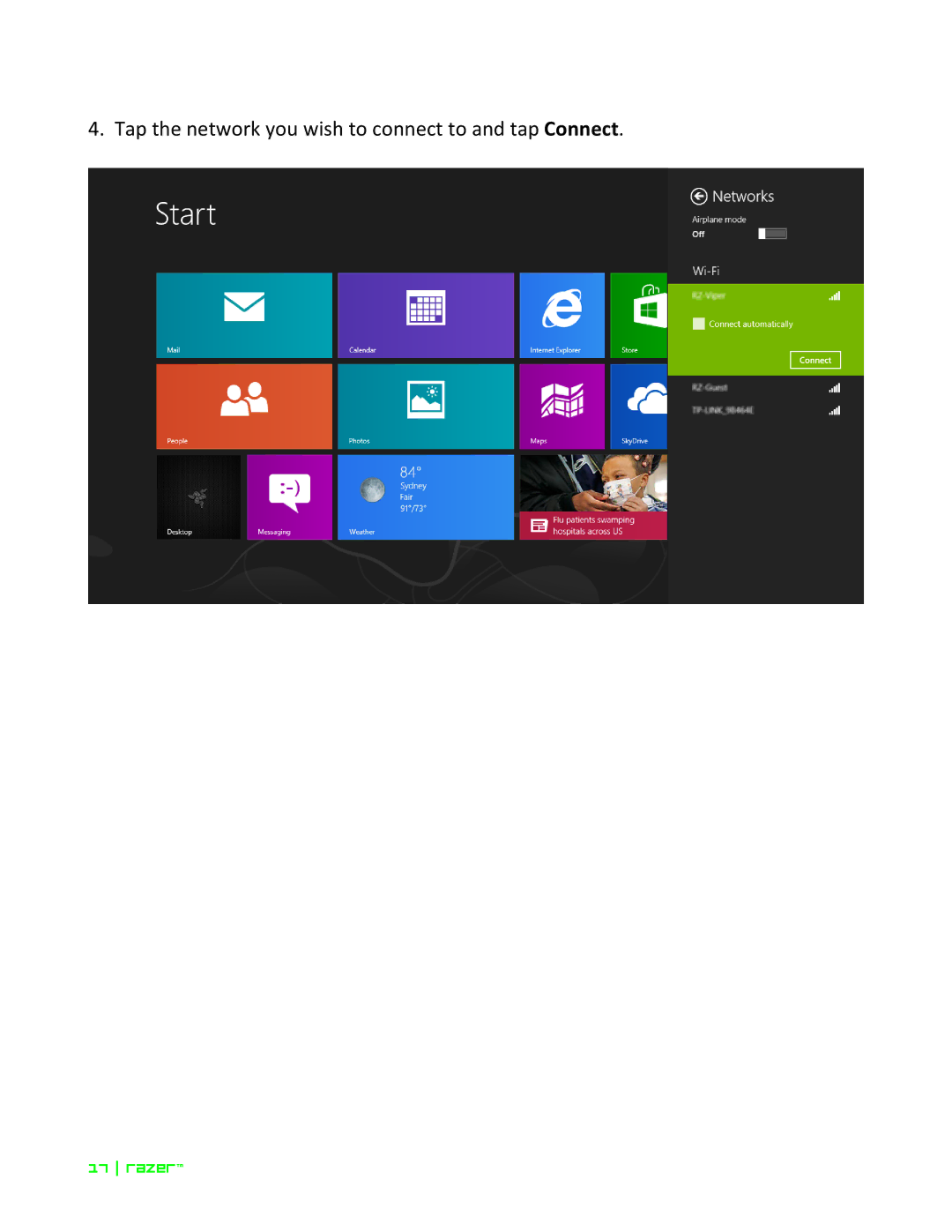 Razer Razer Edge Pro manual Tap the network you wish to connect to and tap Connect 