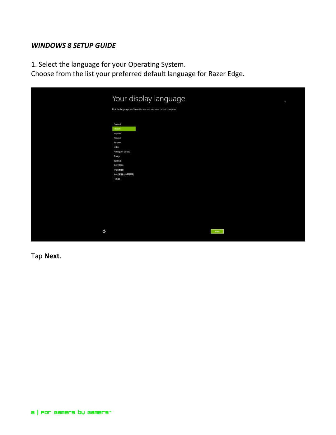 Razer Razer Edge Pro manual Windows 8 Setup Guide 