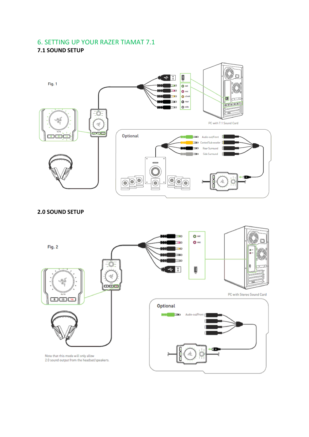 Razer RZ04-00600100-R3U1 technical specifications Setting UP Your Razer Tiamat, Sound Setup 