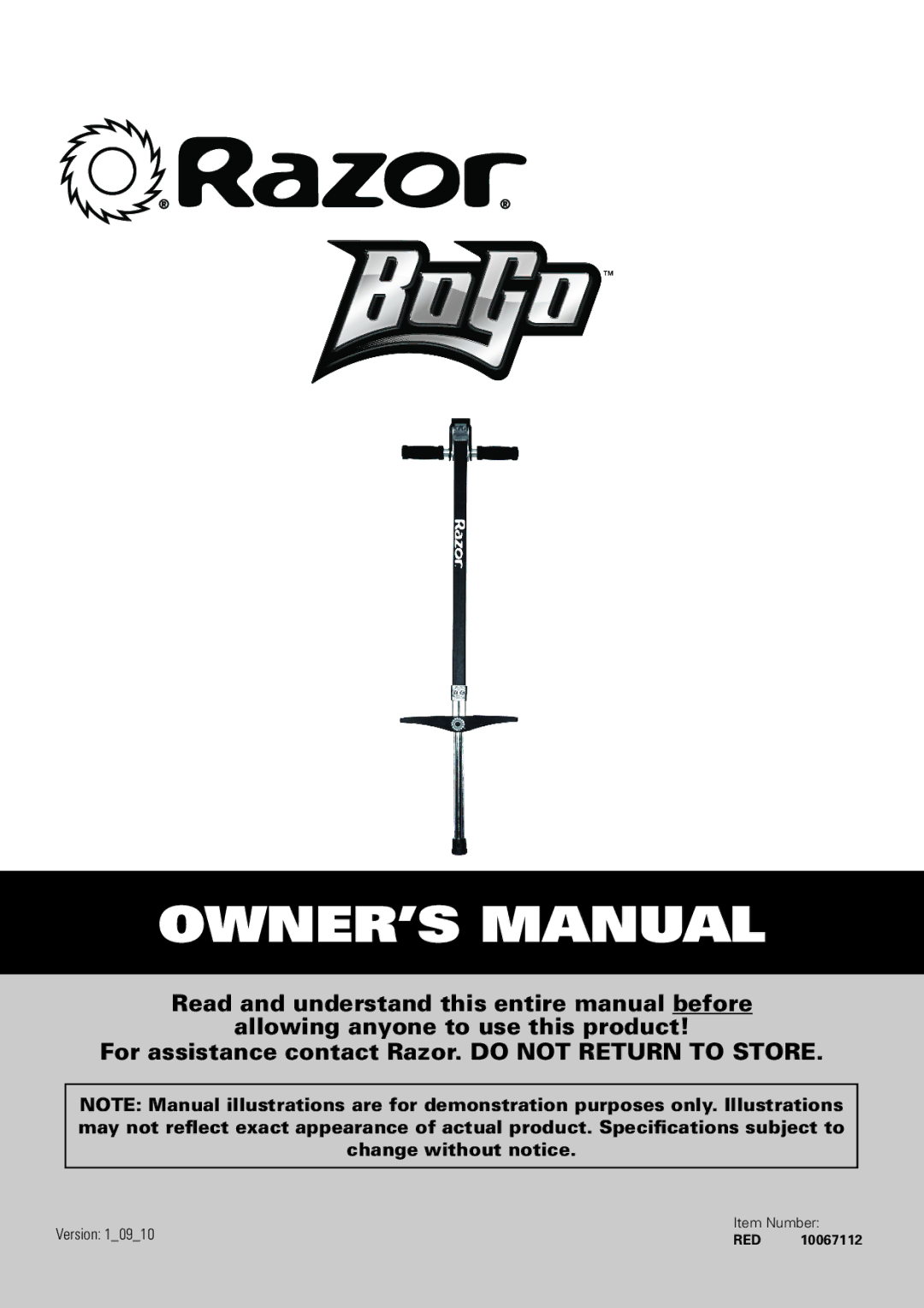 Razor 10067112 owner manual Version 