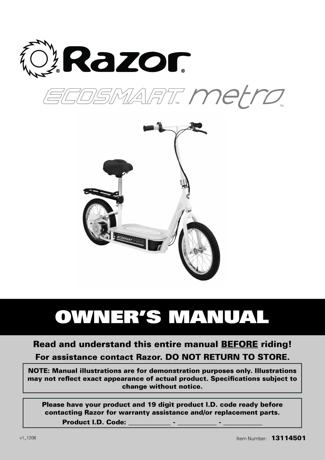 Razor 13114501 owner manual Read and understand this entire manual Before riding 