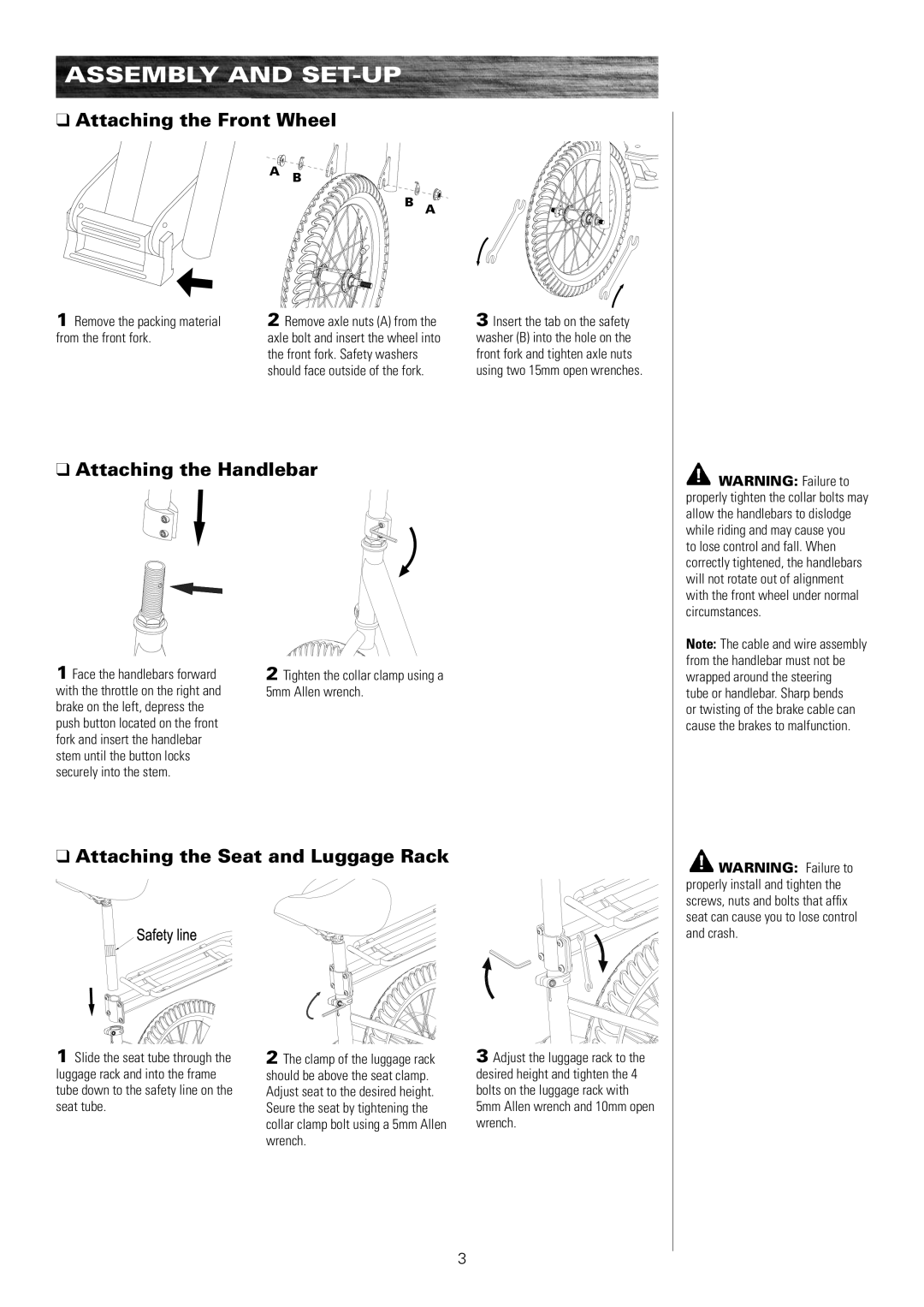 Razor 13114501 owner manual Assembly and SET-UP, Attaching the Front Wheel, Attaching the Handlebar 