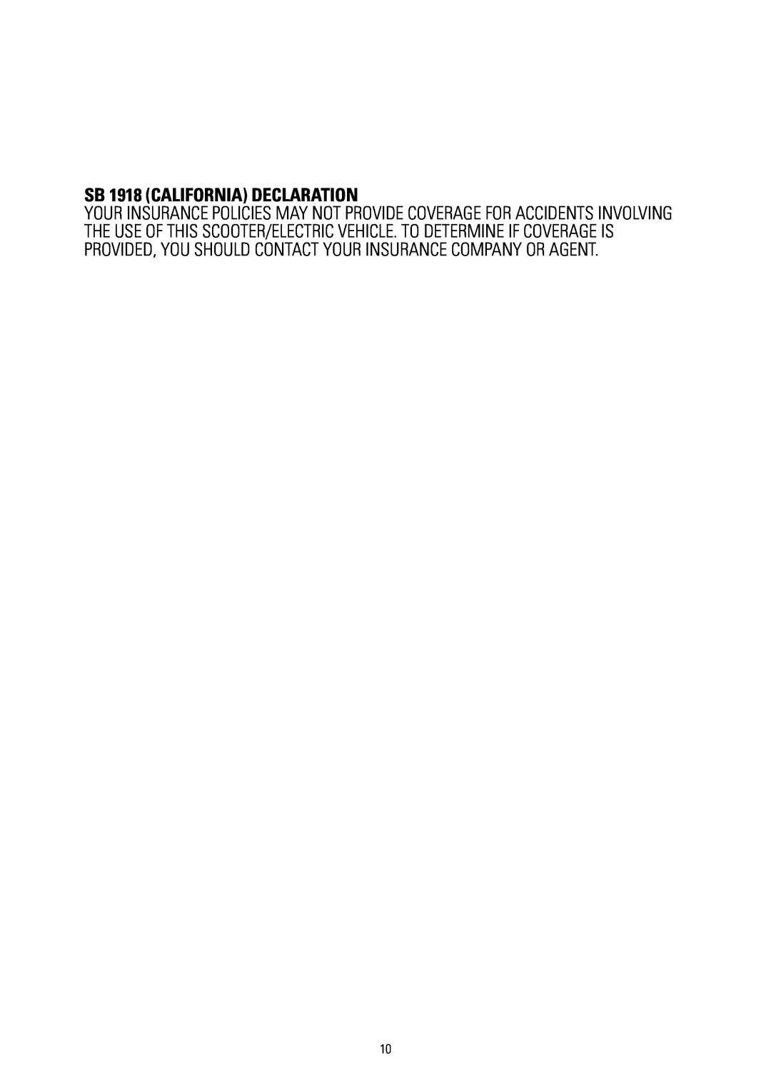 Razor 25117460 owner manual SB 1918 CALIFORNIA DECLARATION 