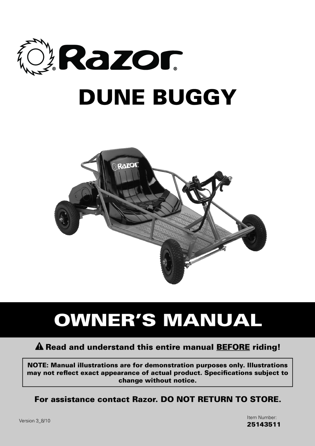 Razor 25143511 owner manual Dune Buggy 