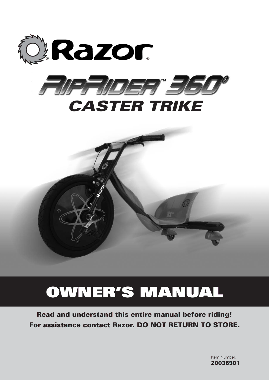 Razor 360 owner manual 20036501, Item Number 