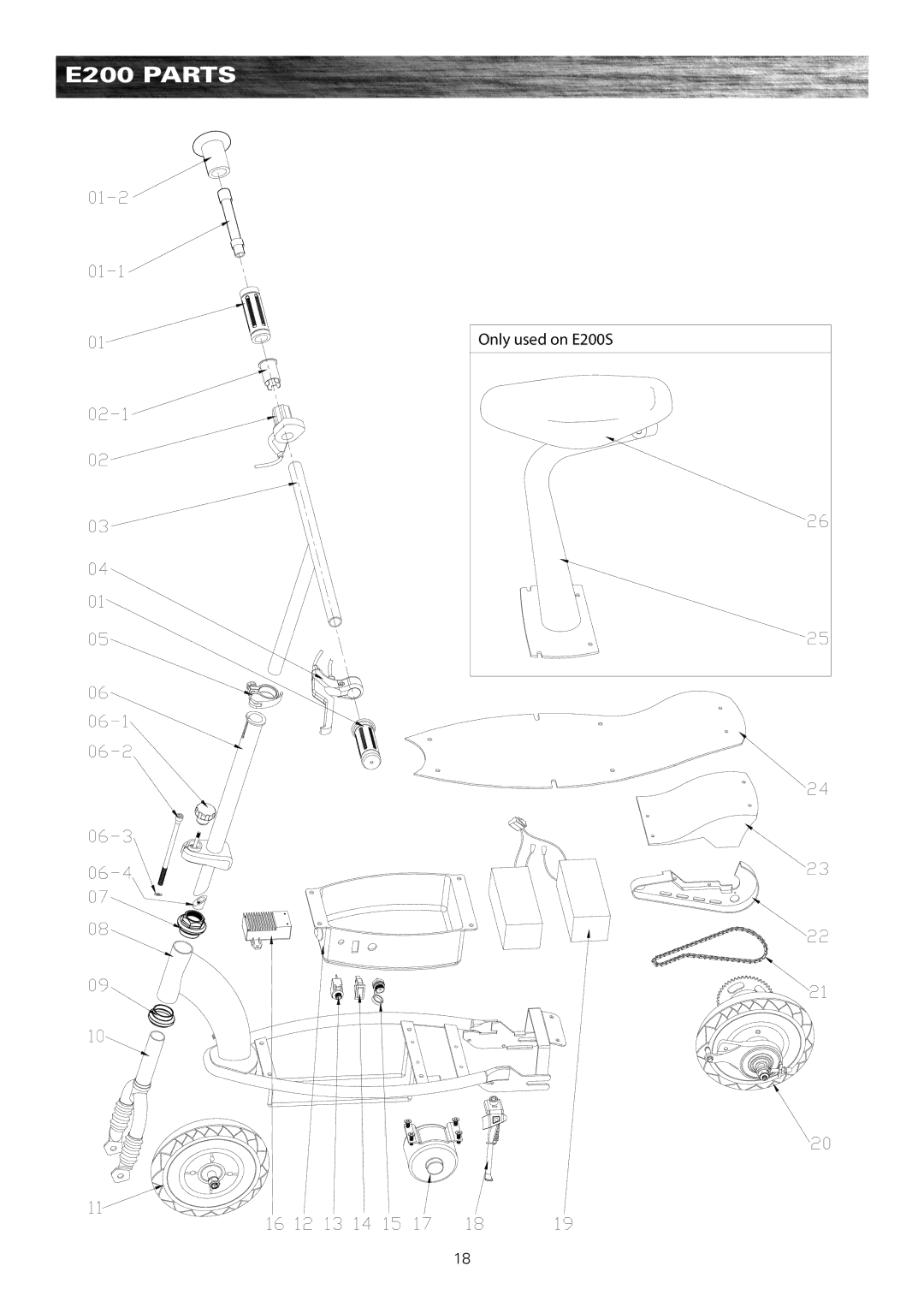 Razor E150, E100, E325S 13116390, E300 owner manual Only used on E200S 