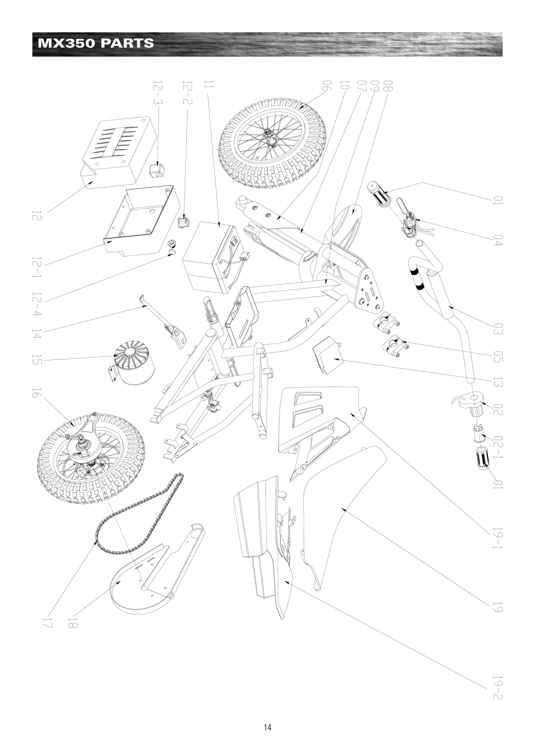 Razor MX650 15165070, MX350 15128050, MX500 15128190 owner manual MX350 Parts 