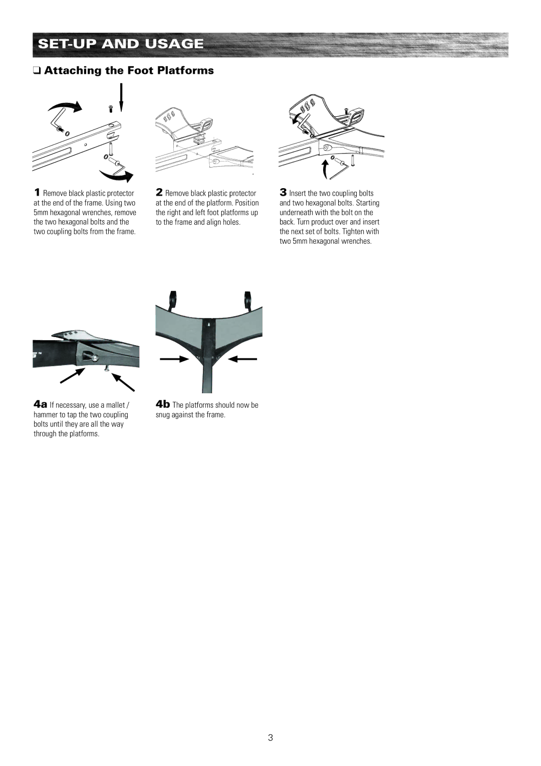 Razor Powerwing Set-Up and usage, Attaching the Foot Platforms, 4b The platforms should now be snug against the frame 