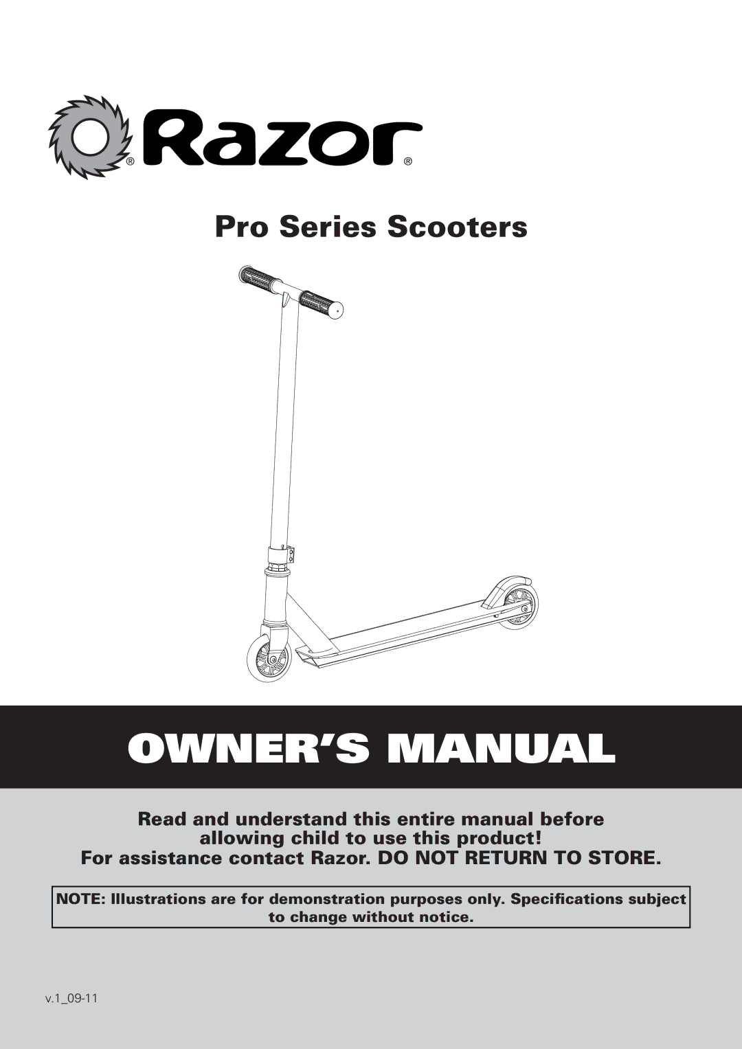 Razor v.1_09-11 owner manual Pro Series Scooters, To change without notice 