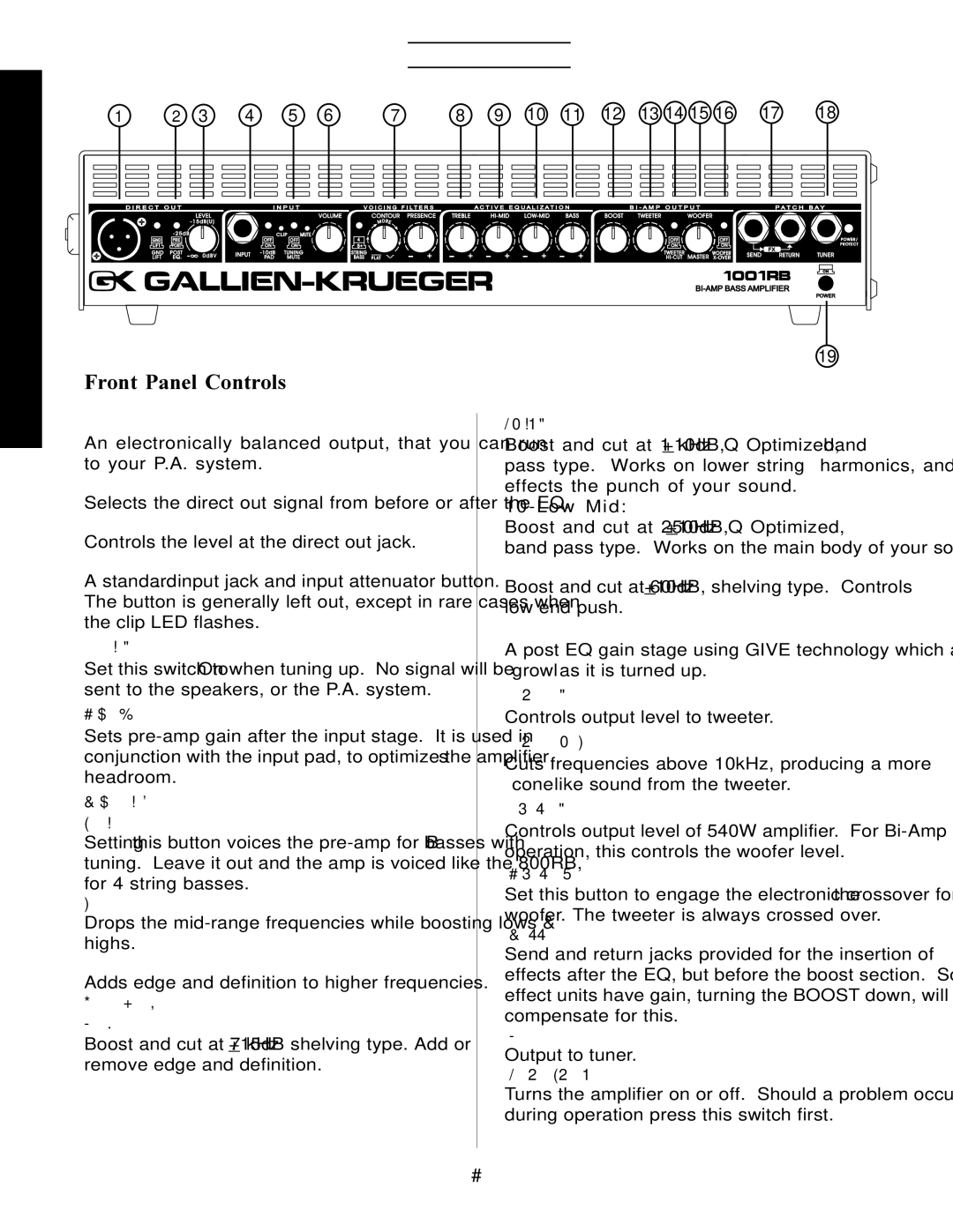 RBH Sound 1001RB/115, 1001RB/210 manual Front Panel Controls 