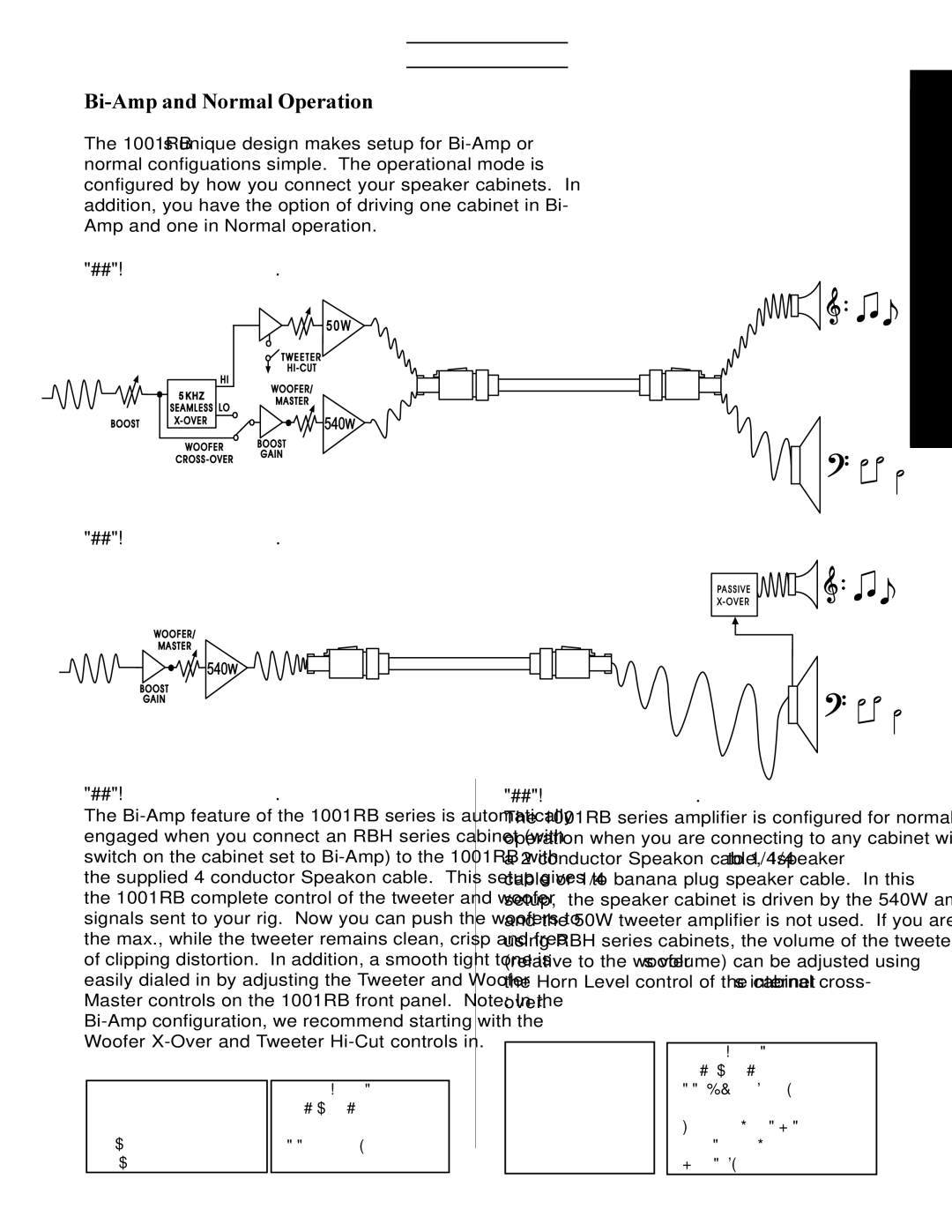 RBH Sound 1001RB/115, 1001RB/210 manual Bi-Amp and Normal Operation, 1001RB setup up for Bi-Amp Operation 