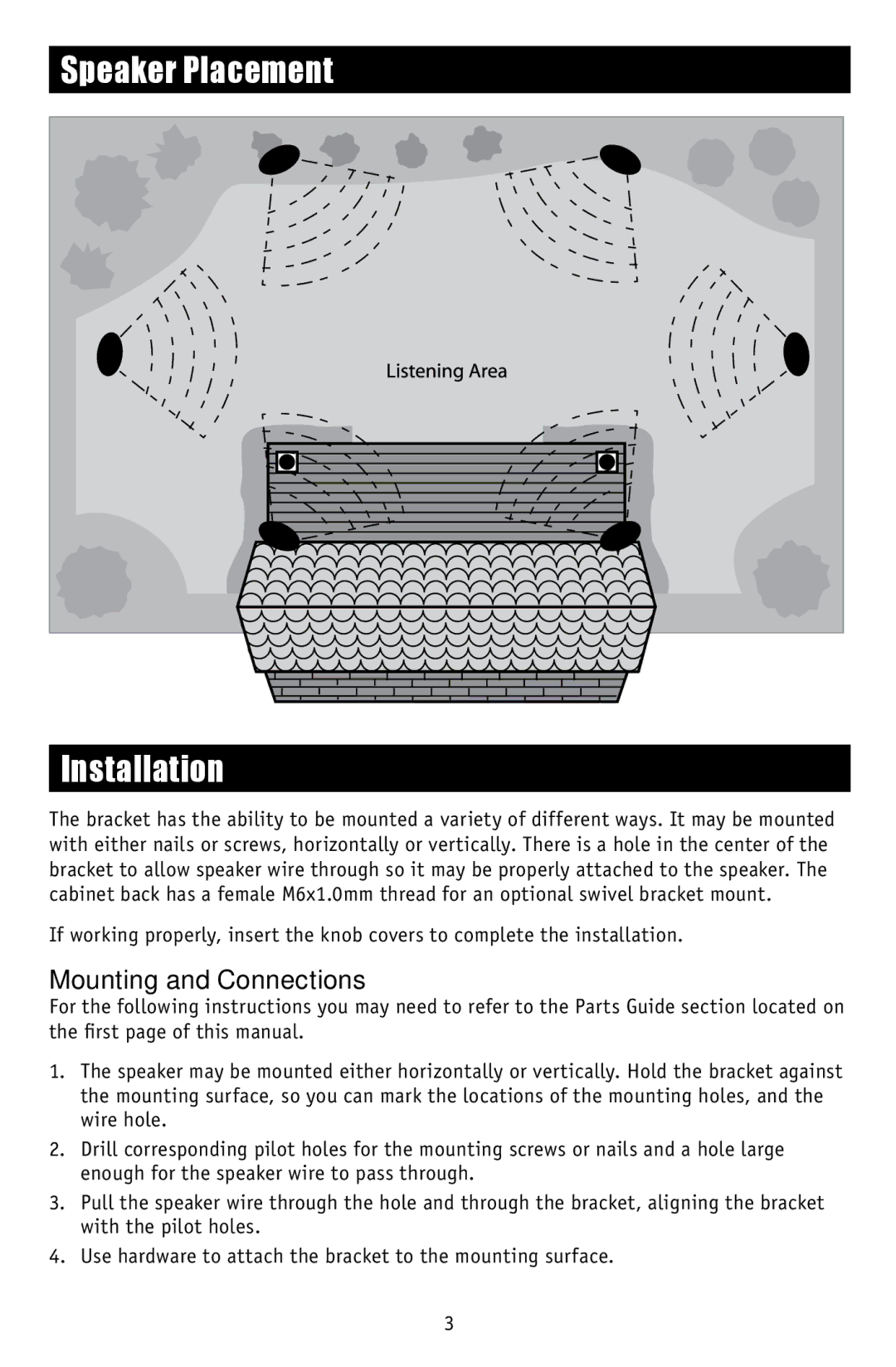 RBH Sound A-5AW, MC-6AW operation manual Speaker Placement Installation, Mounting and Connections 