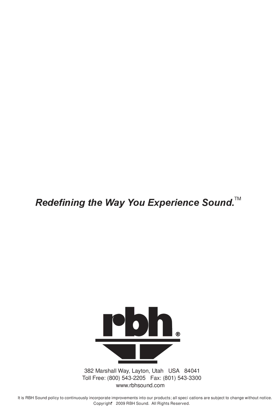 RBH Sound A-605/70 owner manual Redefining the Way You Experience Sound.TM 