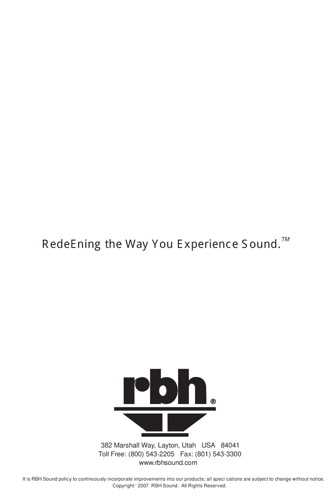 RBH Sound CT-7, CT-5 owner manual Redefining the Way You Experience Sound.TM 