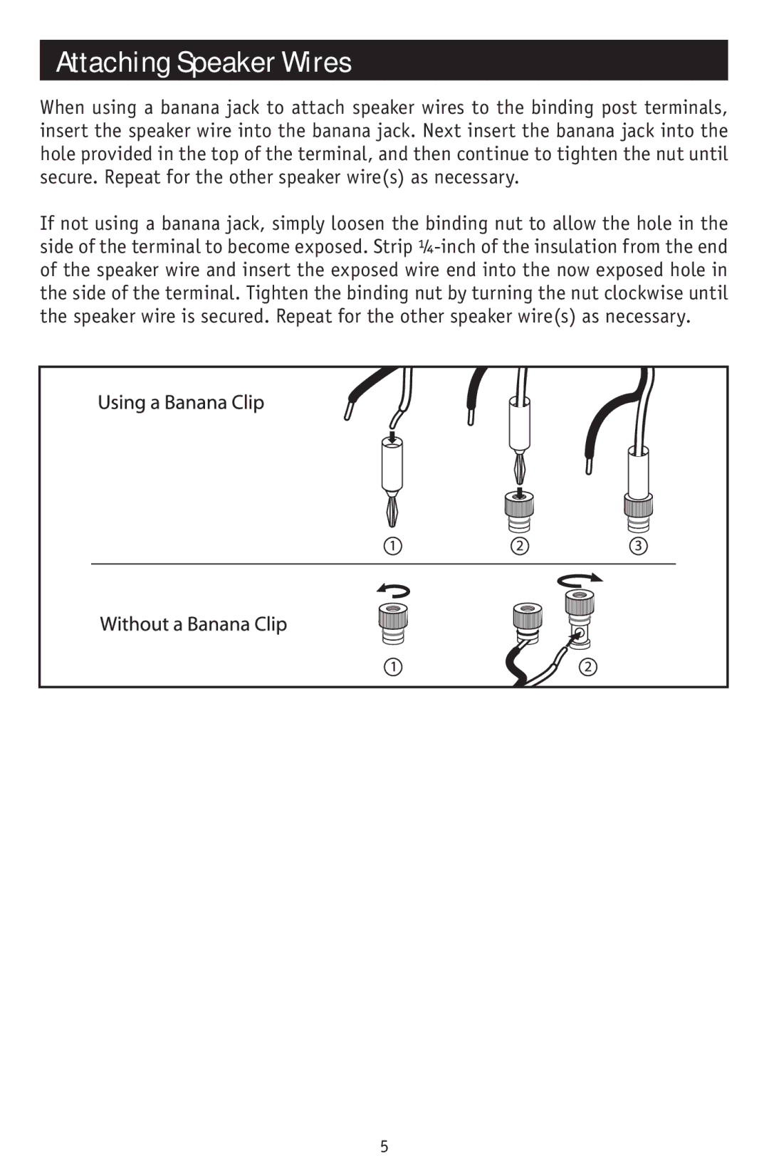 RBH Sound CT-5, CT-7 owner manual Attaching Speaker Wires 