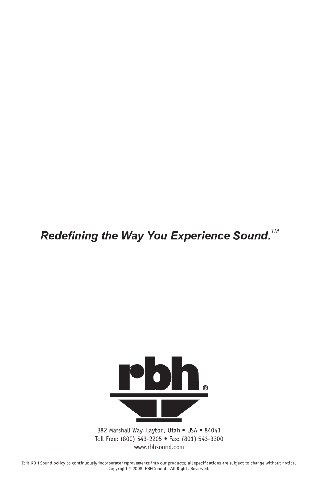 RBH Sound HS-615 owner manual Redefining the Way You Experience Sound.TM 