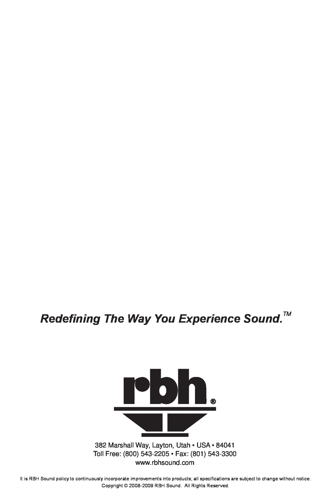 RBH Sound MC-553LCR owner manual Redefining The Way You Experience Sound.TM 