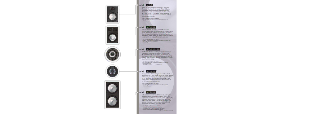 RBH Sound MC-616 technical specifications Model MC-6DB, Model MC-615-70, Model MCS-88 