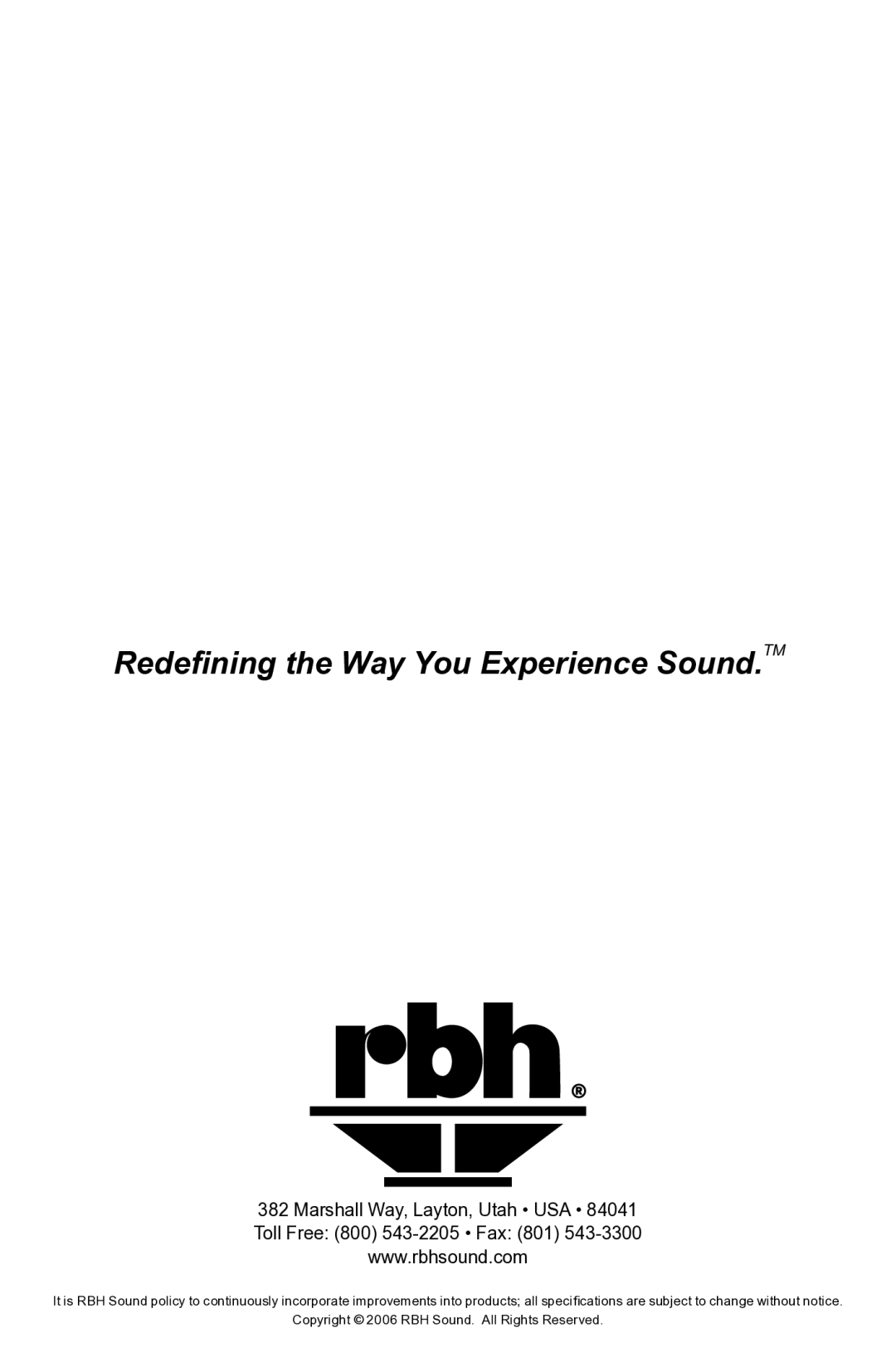 RBH Sound MC SERIES owner manual Redefining the Way You Experience Sound.TM 