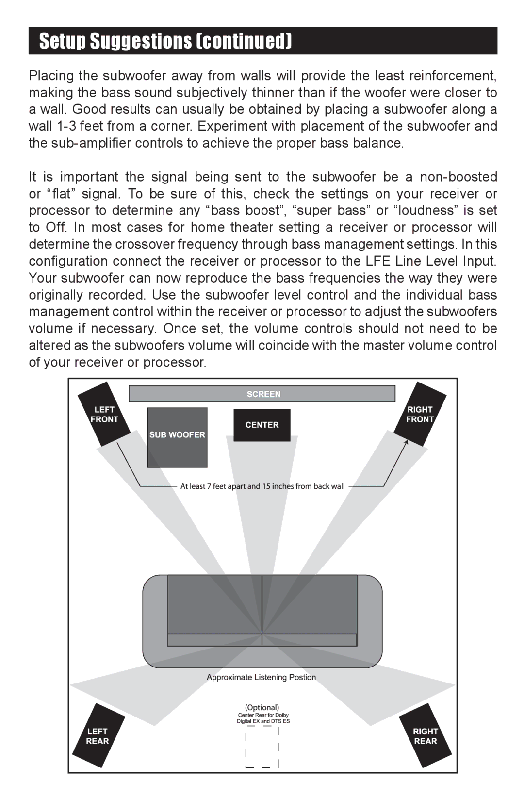 RBH Sound PC-10 SUBWOOFER owner manual Setup Suggestions 