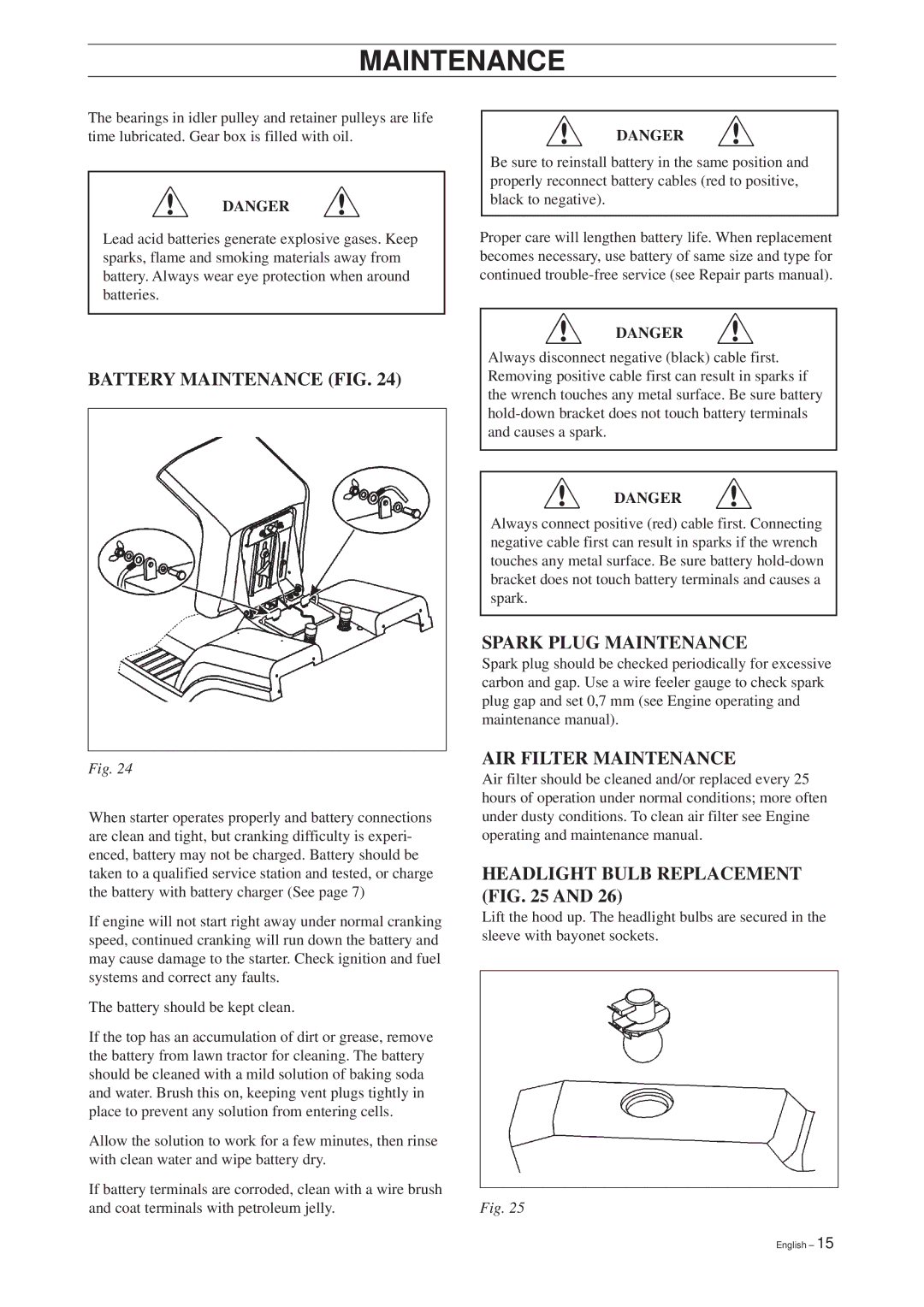 RBH Sound RBH 180 Battery Maintenance FIG, Spark Plug Maintenance, AIR Filter Maintenance, Headlight Bulb Replacement 