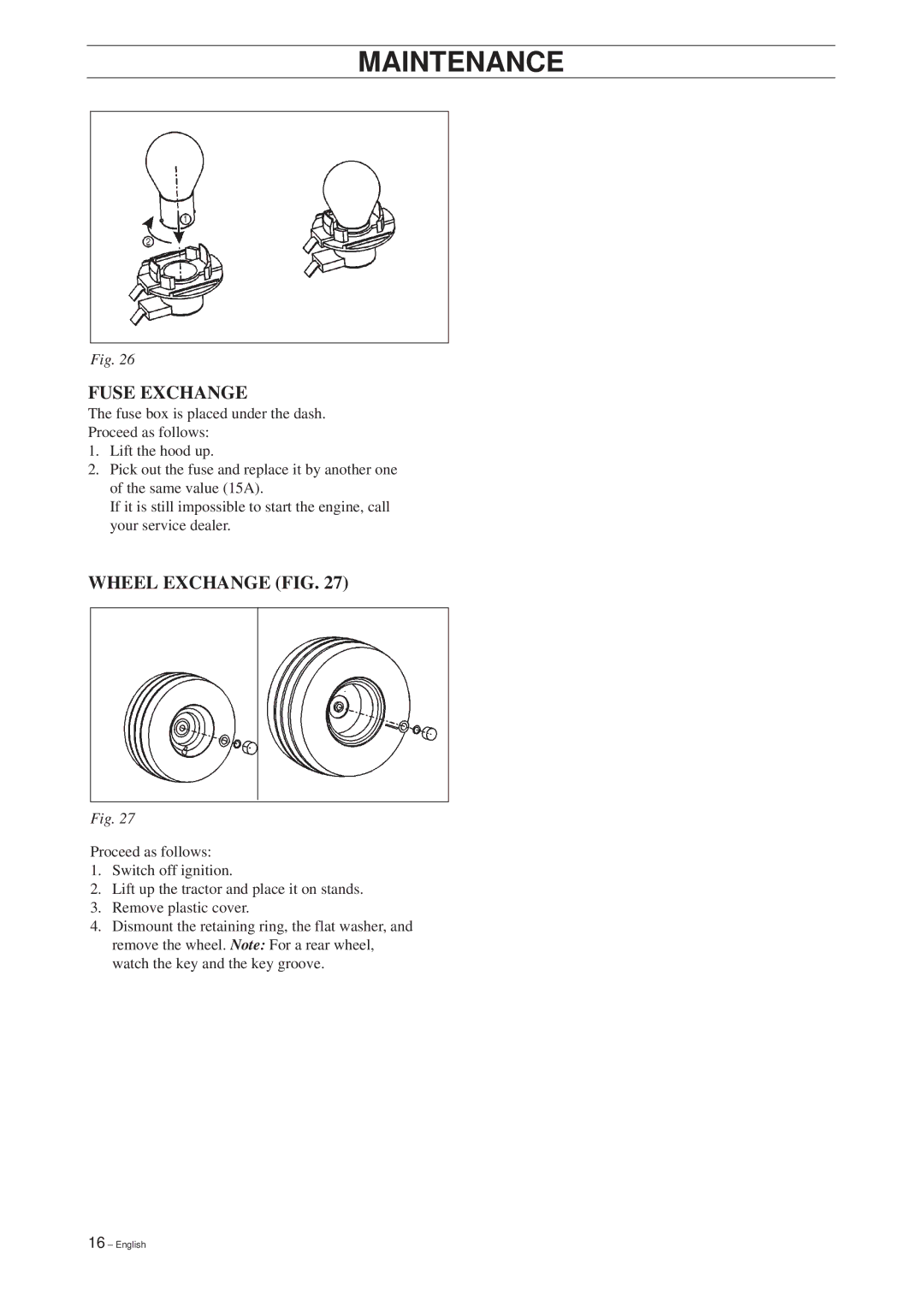 RBH Sound RBH 180 manual Fuse Exchange, Wheel Exchange FIG 