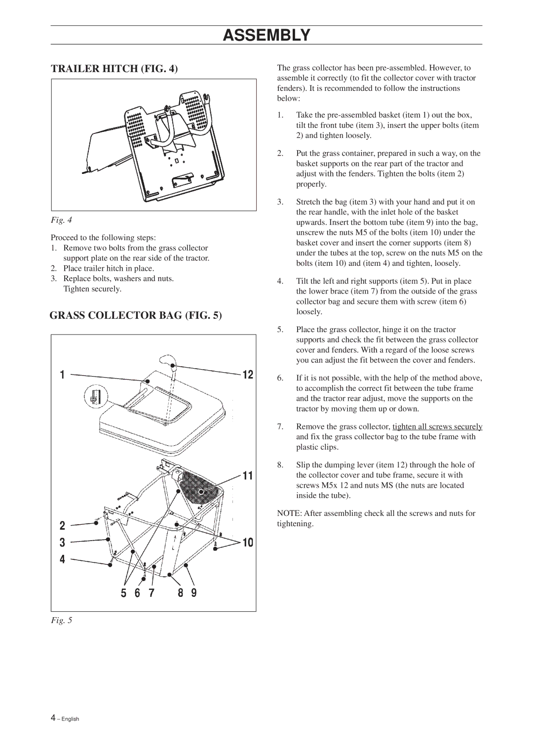 RBH Sound RBH 180 manual Trailer Hitch FIG, Grass Collector BAG FIG 