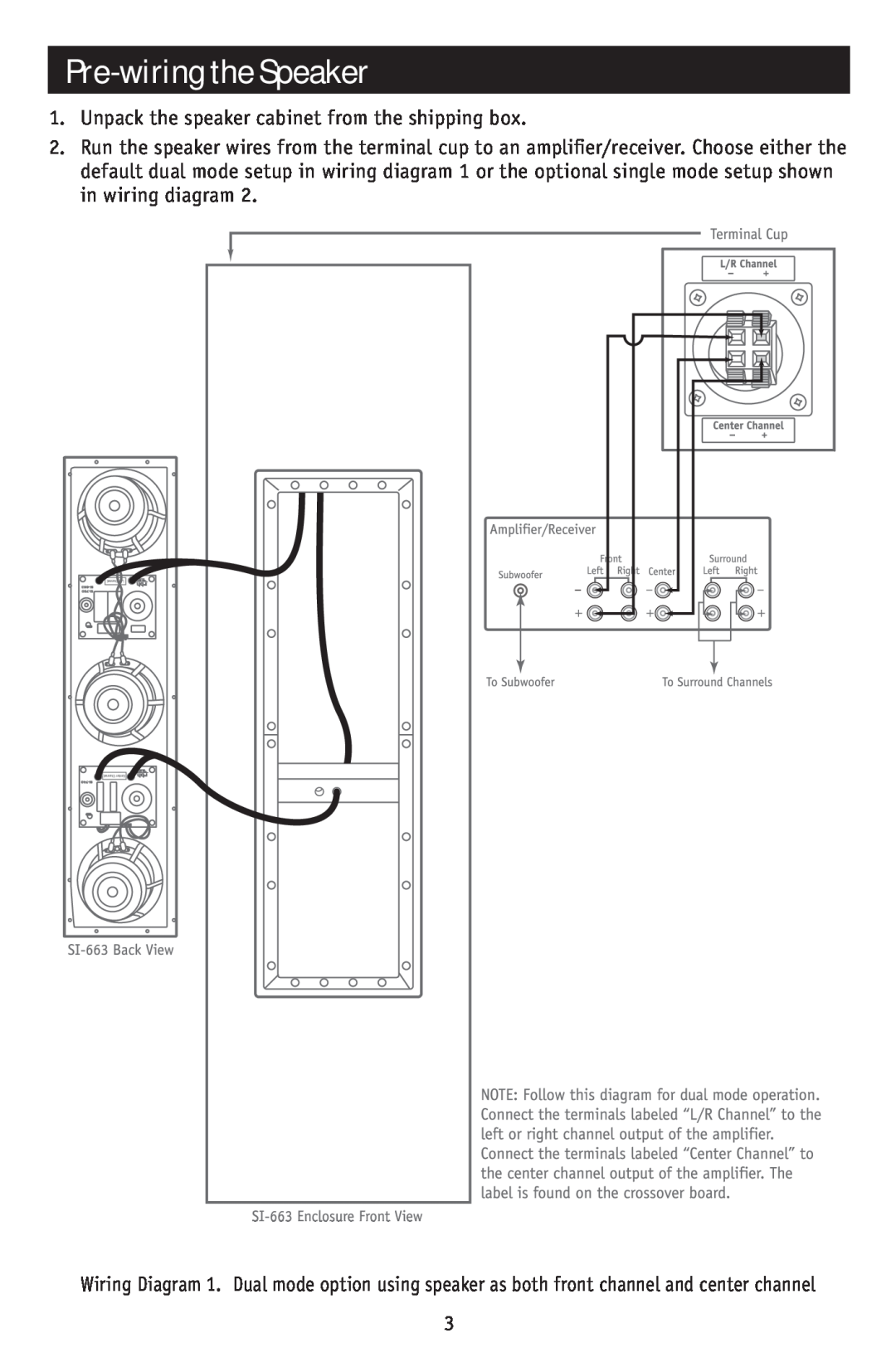 RBH Sound SI-663 owner manual Pre-wiringthe Speaker 