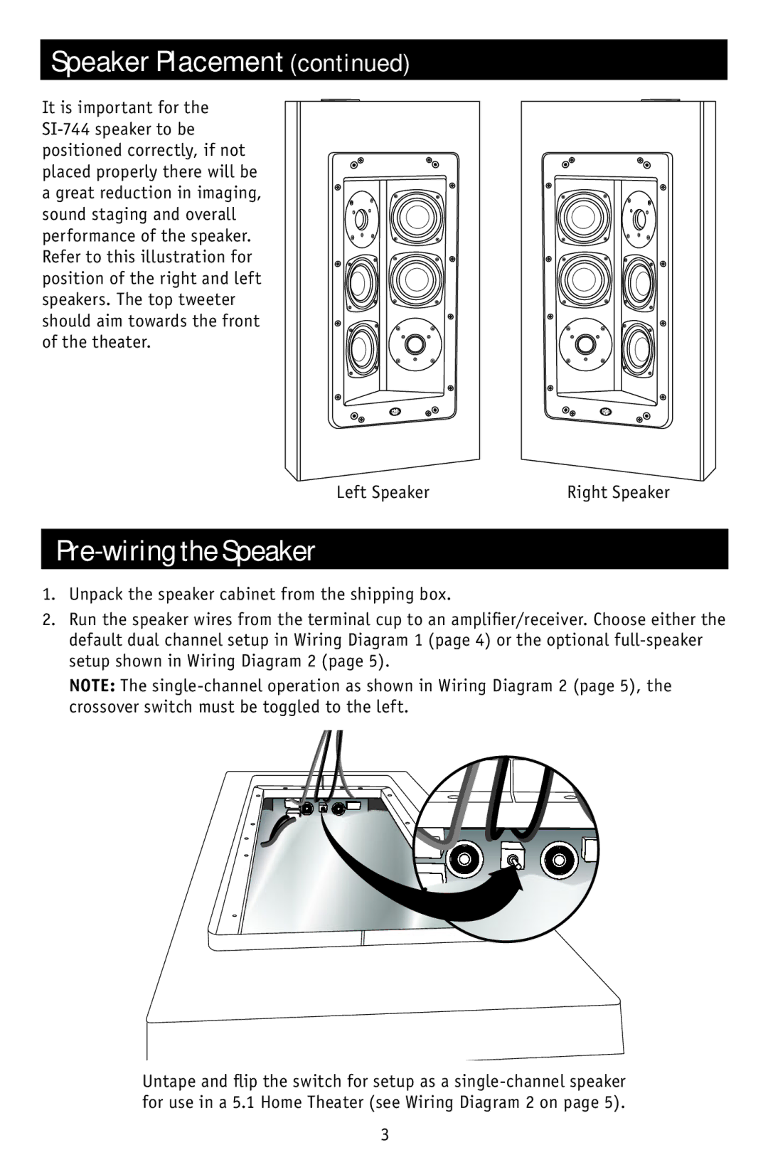 RBH Sound SI-744 owner manual Pre-wiring the Speaker 